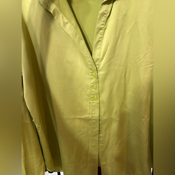 Wild Fable Satin Lime Button-Up Blouse - Picture 5 of 7